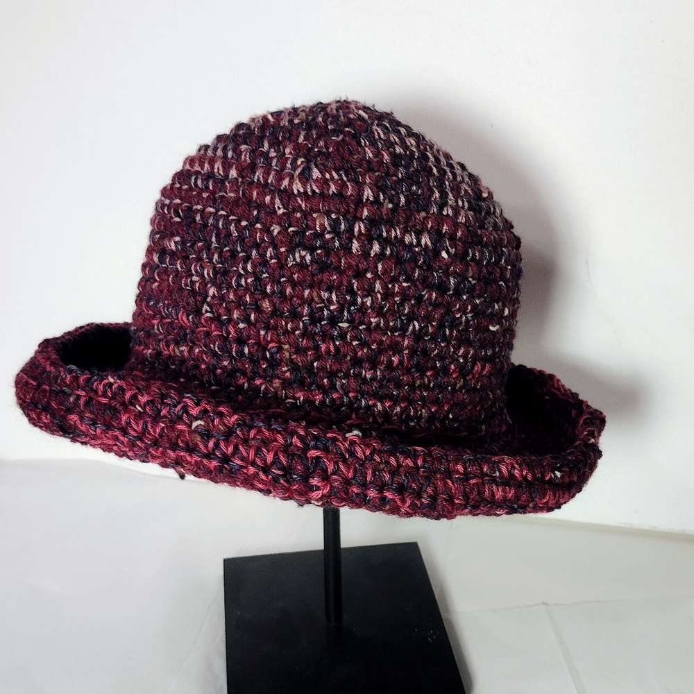 Handcrafted Crocheted Burgundy Brimmed Non-Wool Hat NEW